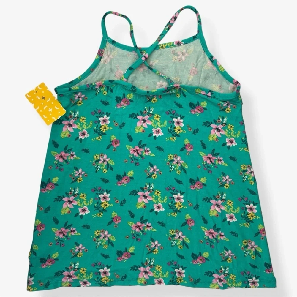 RUMI + RYDER M (8-10) Green Floral‎ Ruffle Criss Cross Back Tank Top Girls